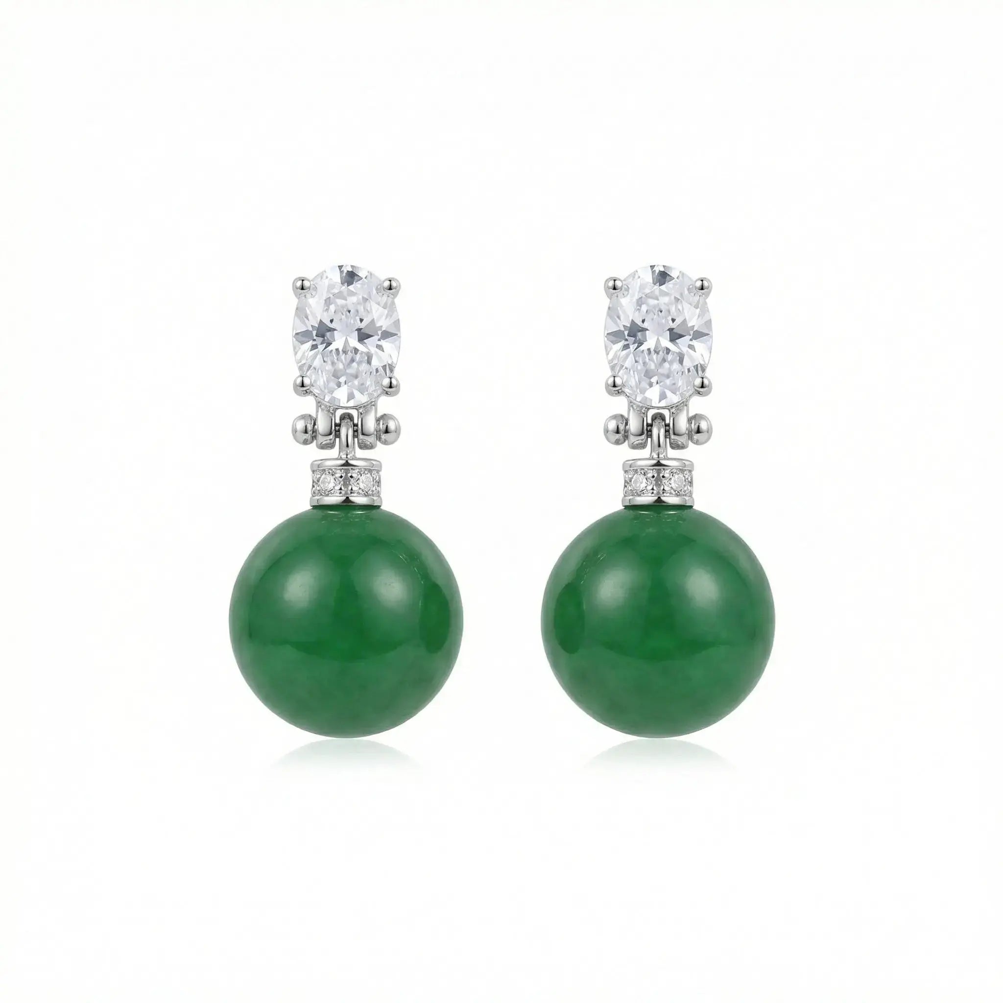 925 Sterling Silver Elegant Green Jade Drop Earrings with Sparkling Oval Gemstone Accents NP Collection
