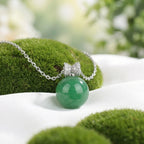 925 Sterling Silver Exquisite Round Green Jade Pendant Necklace with Sparkling Diamond-Encrusted Bail NP Collection