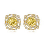 925 Sterling Silver Radiant Citrine Rose Stud Earrings with Brilliant CZ Halos