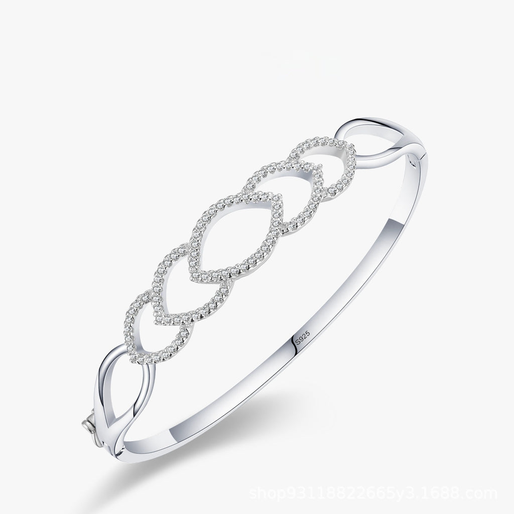 S925 Sterling Silver Chain Hollow Jeweled Bracelet