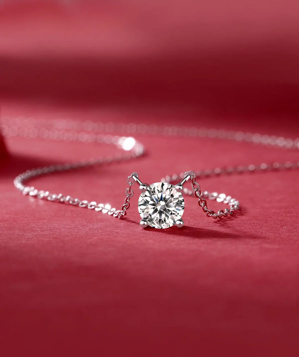 Diamond Jewelry Necklace Pendant Set with 1-Carat and 2-Carat Moissan Diamonds, S925 Sterling Silver and Platinum Plating