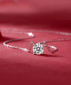 Diamond Jewelry Necklace Pendant Set with 1-Carat and 2-Carat Moissan Diamonds, S925 Sterling Silver and Platinum Plating