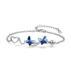 925 Sterling Silver Butterfly Blue Cubic Zirconia Pendant Bracelet