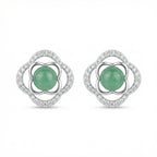 925 Sterling Silver Elegant Green Jadeite Clover Stud Earrings with Sparkling White Accents in Polished White Metal NP Collection