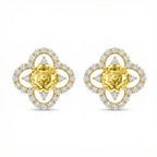 925 Sterling Silver Elegant Quatrefoil Halo Studs Featuring Radiant Cushion-Cut Sunshine Gemstones and Sparkling CZ Accents
