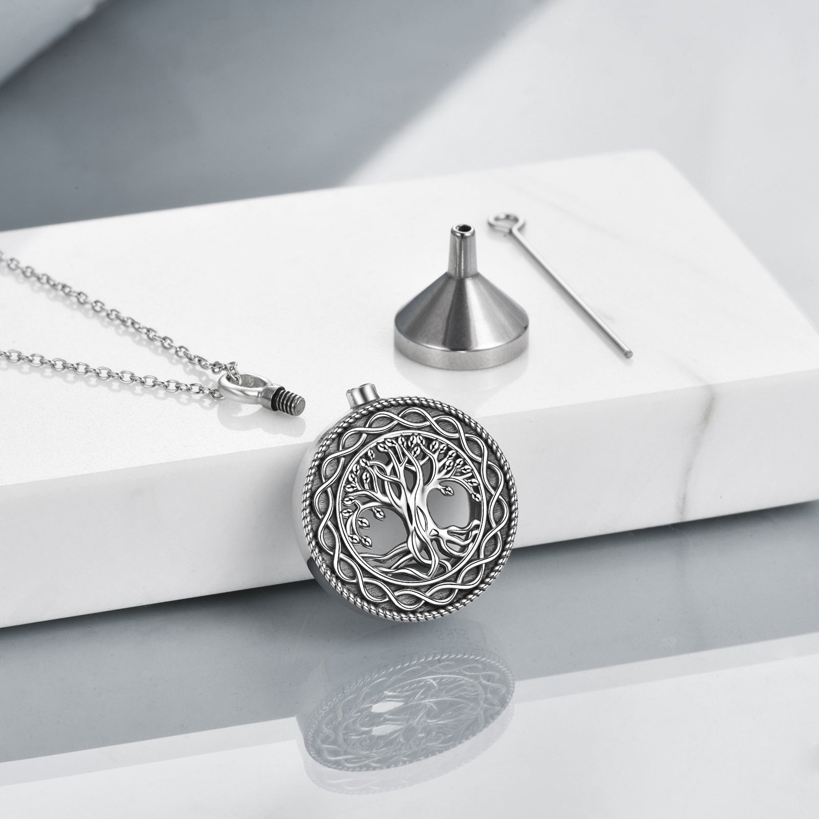 Tree of Life Urn Necklace Sterling Silver Circle Cremation Pendant Necklace