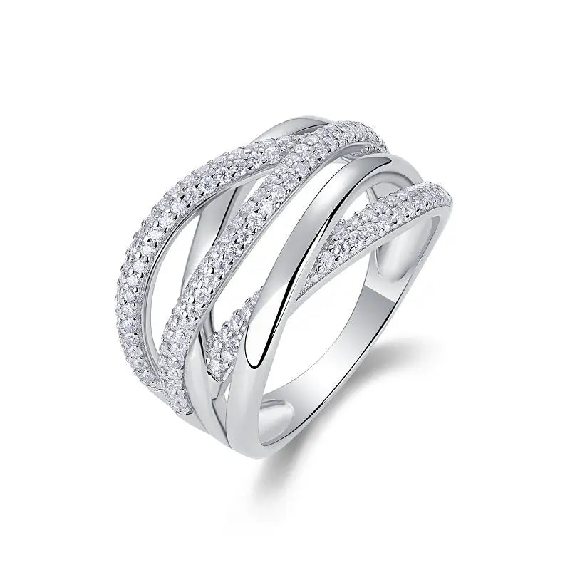 1Brilliant Interweaving Moissanite S925 Sterling Silver and Platinum-Plated Diamond Ring