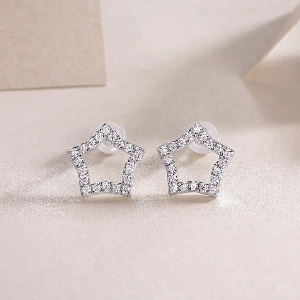 Tonight New Star - S925 Moissanite Sterling Silver with Platinum-Plated Stud Earrings