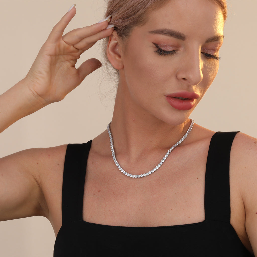 925 Sterling Silver Tennis Chain Authentic Cubic Zirconia Chain Necklace
