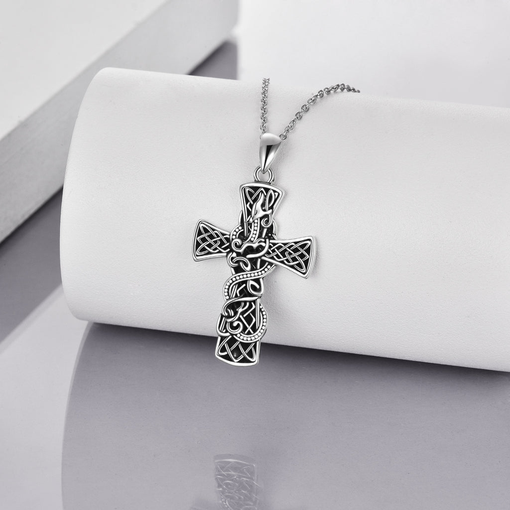 Cross Necklace Sterling Silver Cross Faith Celtic Dragon