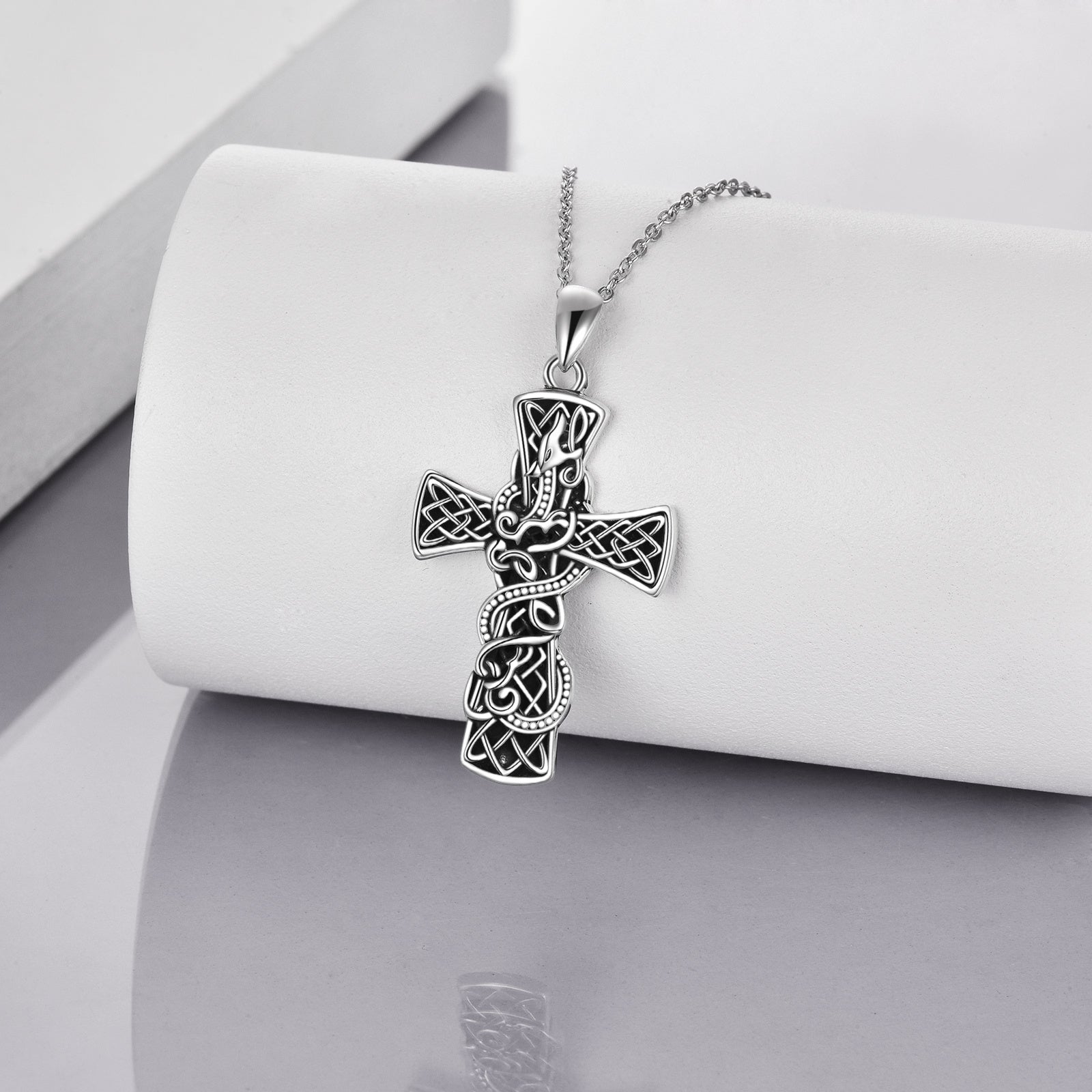 Cross Necklace Sterling Silver Cross Faith Celtic Dragon