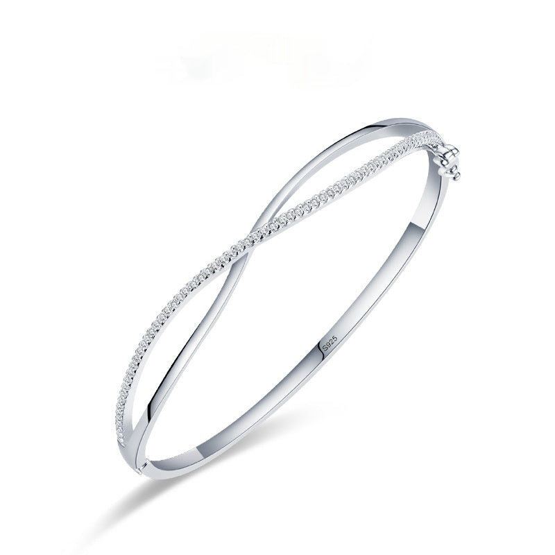 S925 Sterling Silver Cross Diamond Opening Bracelet Temperament Wild