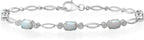 Sterling Silver Tennis Bracelet | Oval Created Opal | 7.50" | Milgrain Setting, Timeless Fashion Jewelry with Gift Box, Lobster Claw Clasp