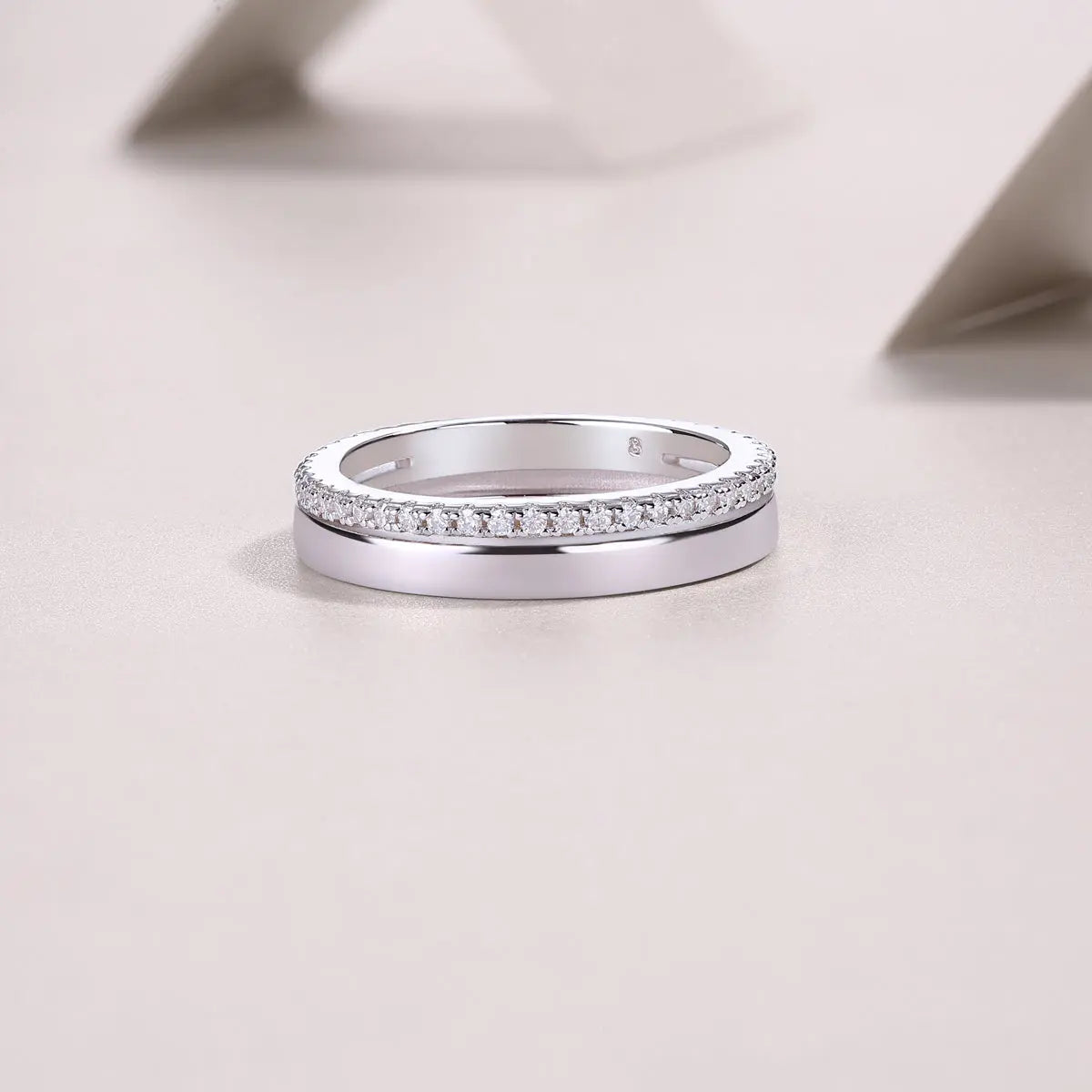 1Double Ring Shadow Ring with Moissanite S925 Sterling Silver and Platinum-Plated Diamond
