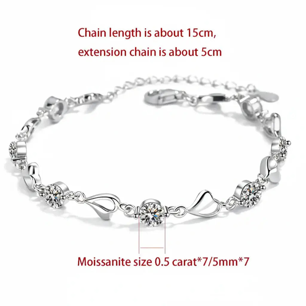 Heart Moissanite Bracelet Silver 