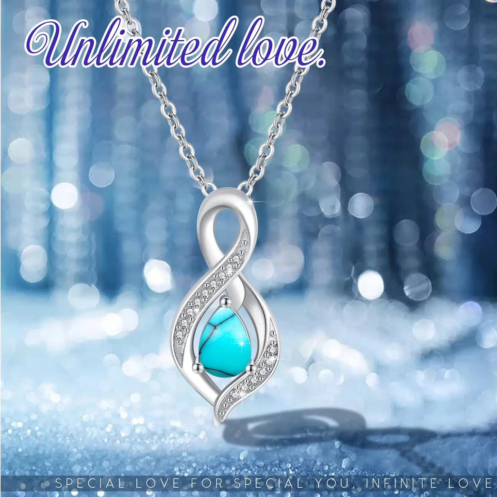 Turquoise Pendant Necklace 925 Sterling Silver 18K White Gold Plated 