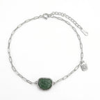 925 Sterling Silver Elegant Silver Green Heart Gemstone Link Bracelet