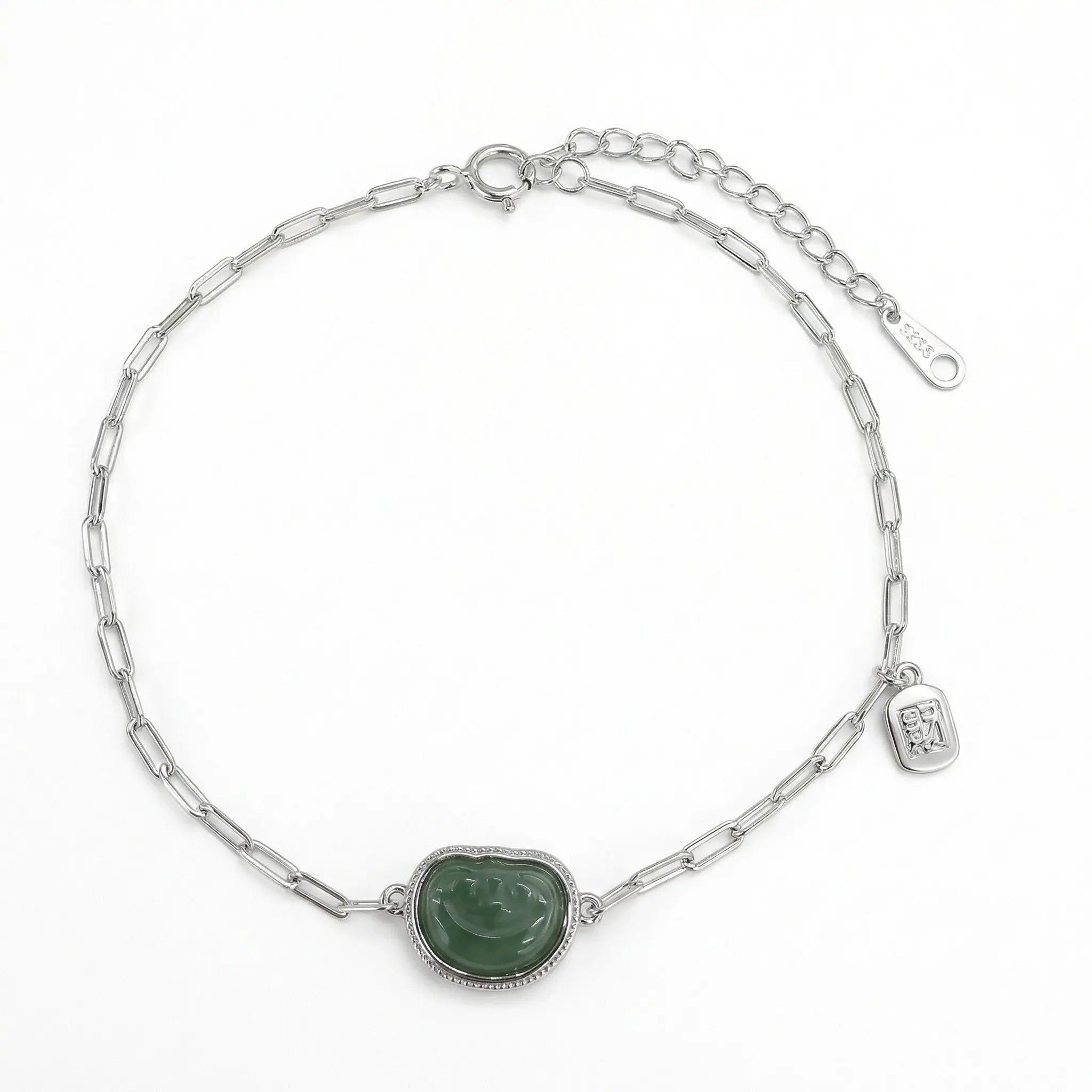 925 Sterling Silver Elegant Silver Green Heart Gemstone Link Bracelet