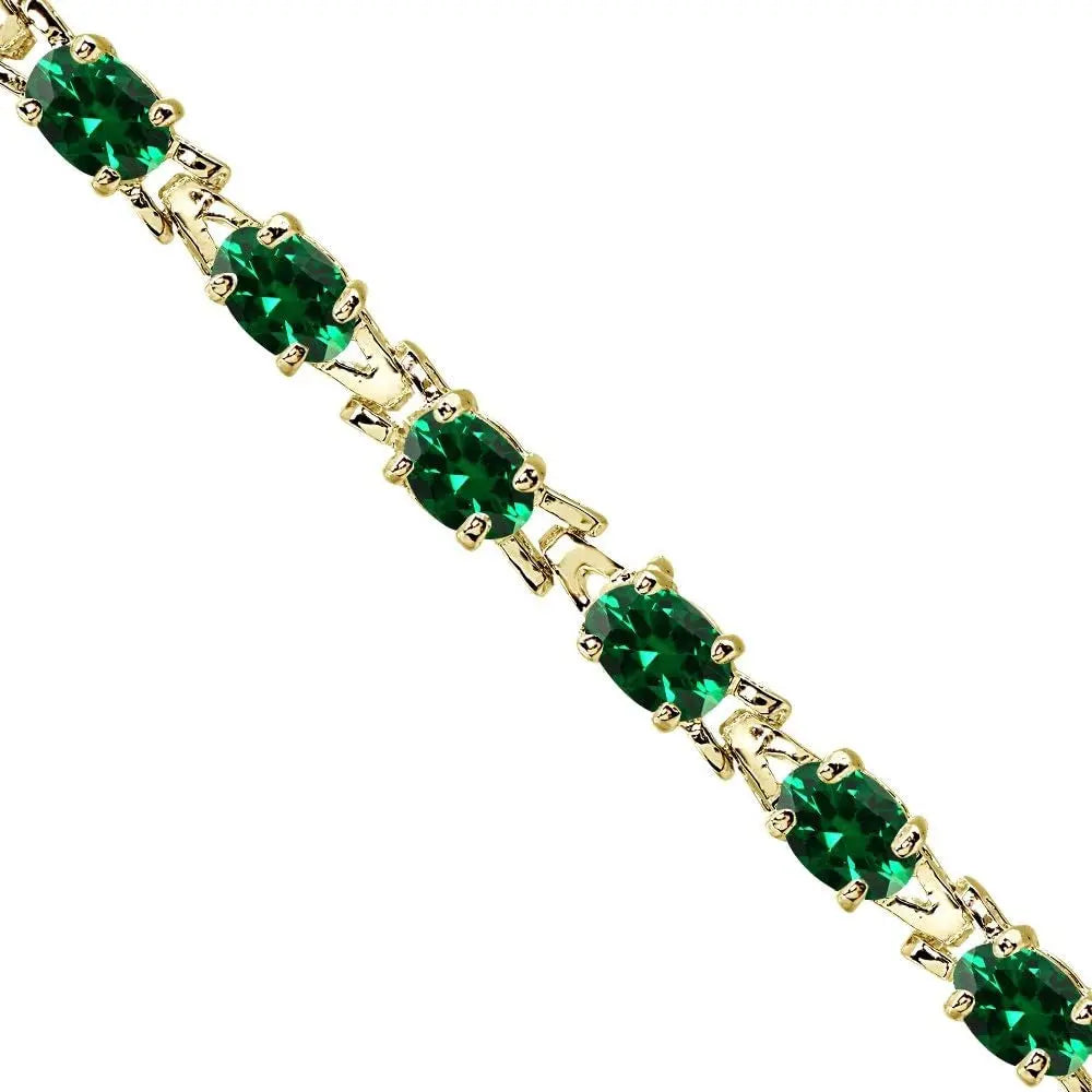 Sterling Silver Genuine, Created or Simulated Gemstone 6X4Mm Oval Link Tennis Bracelet for Women