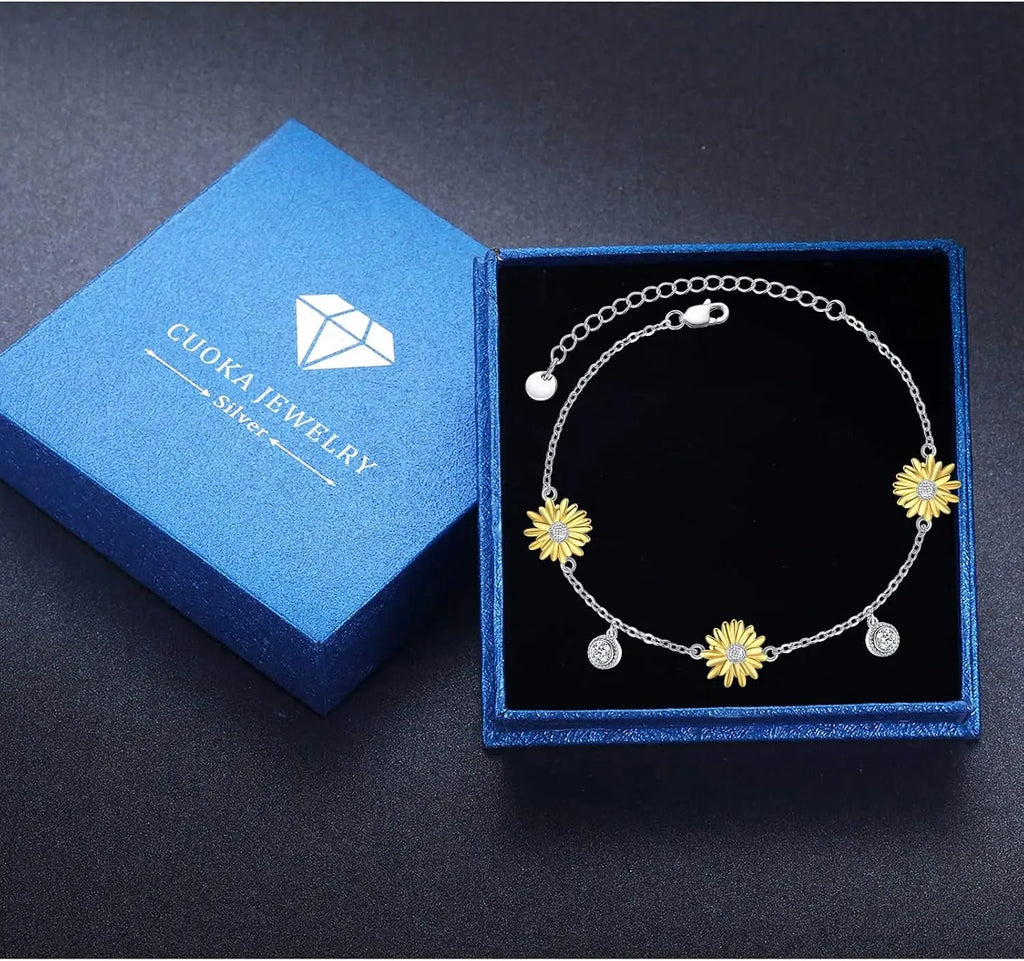 Sunflower Bracelet/Anklet 925 Sterling Silver