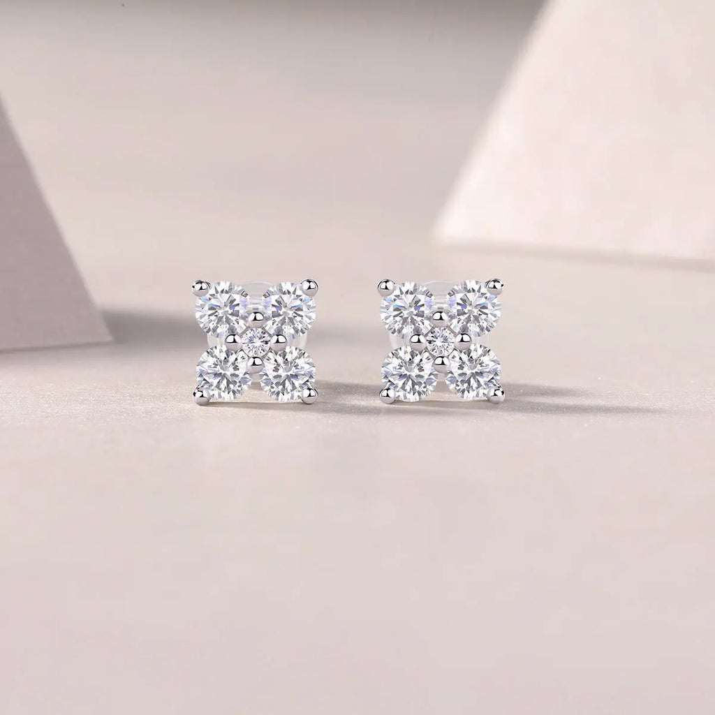 1Sweetheart French - Diamond Jewelry with Moissanite S925 Sterling Silver and Platinum-Plated Stud Earrings 