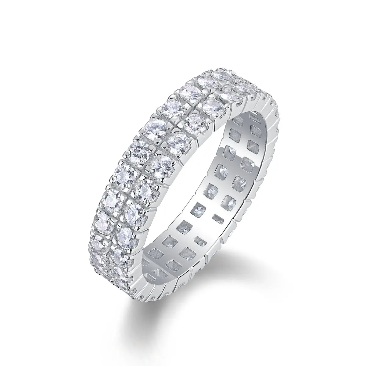 Multi-Row Diamond Moissanite Silver Ring 