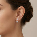 925 Sterling Silver Sophisticated Round and Emerald Cut CZ Double Halo Drop Earrings
