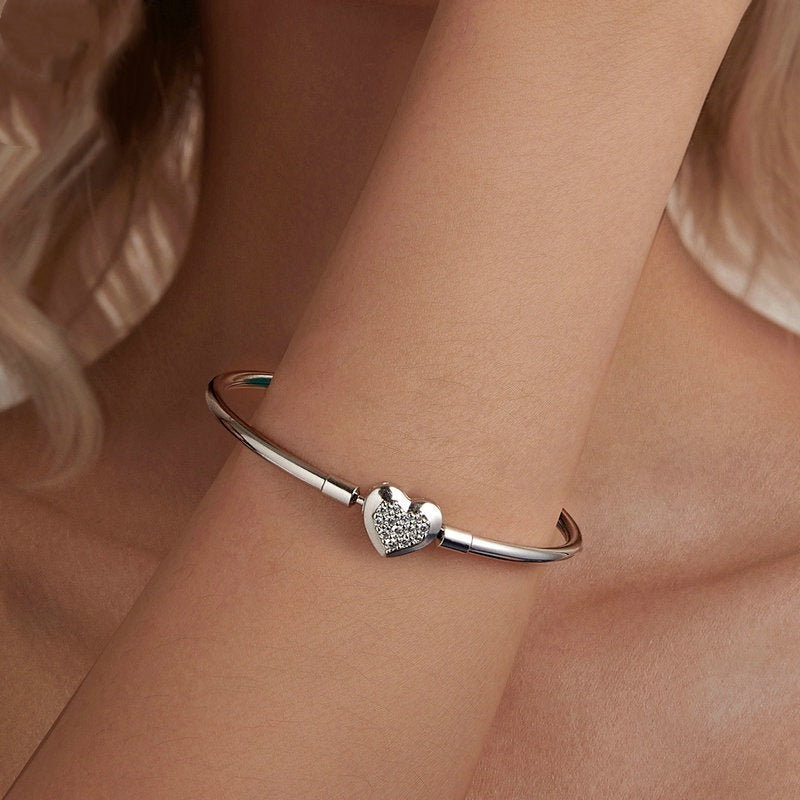 S925 Sterling Silver Shining Heart-shaped Zircon Bracelet