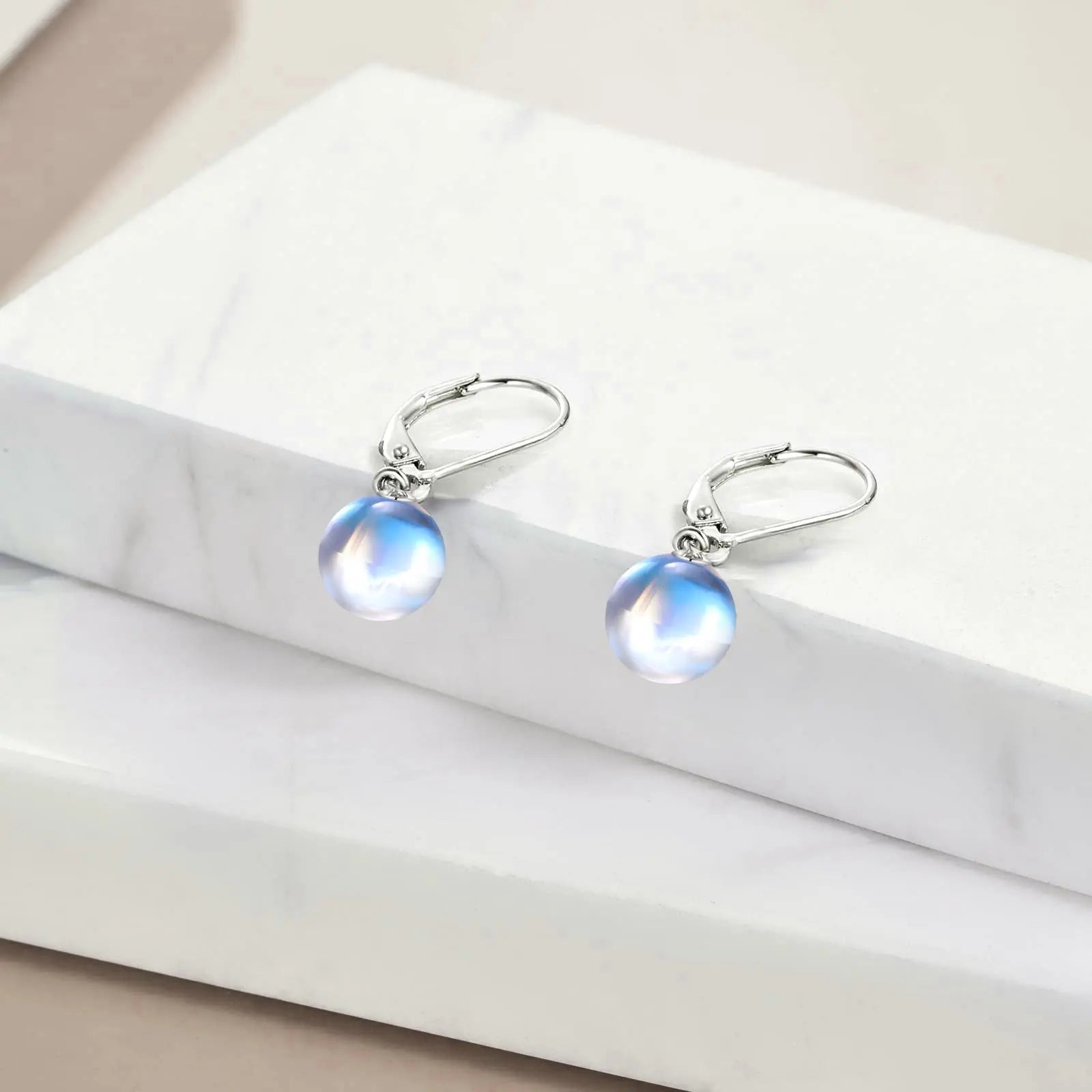 925 Sterling Silver Moonstone Drop Leverback Earrings – Elegant Gemstone Jewelry NP Collection