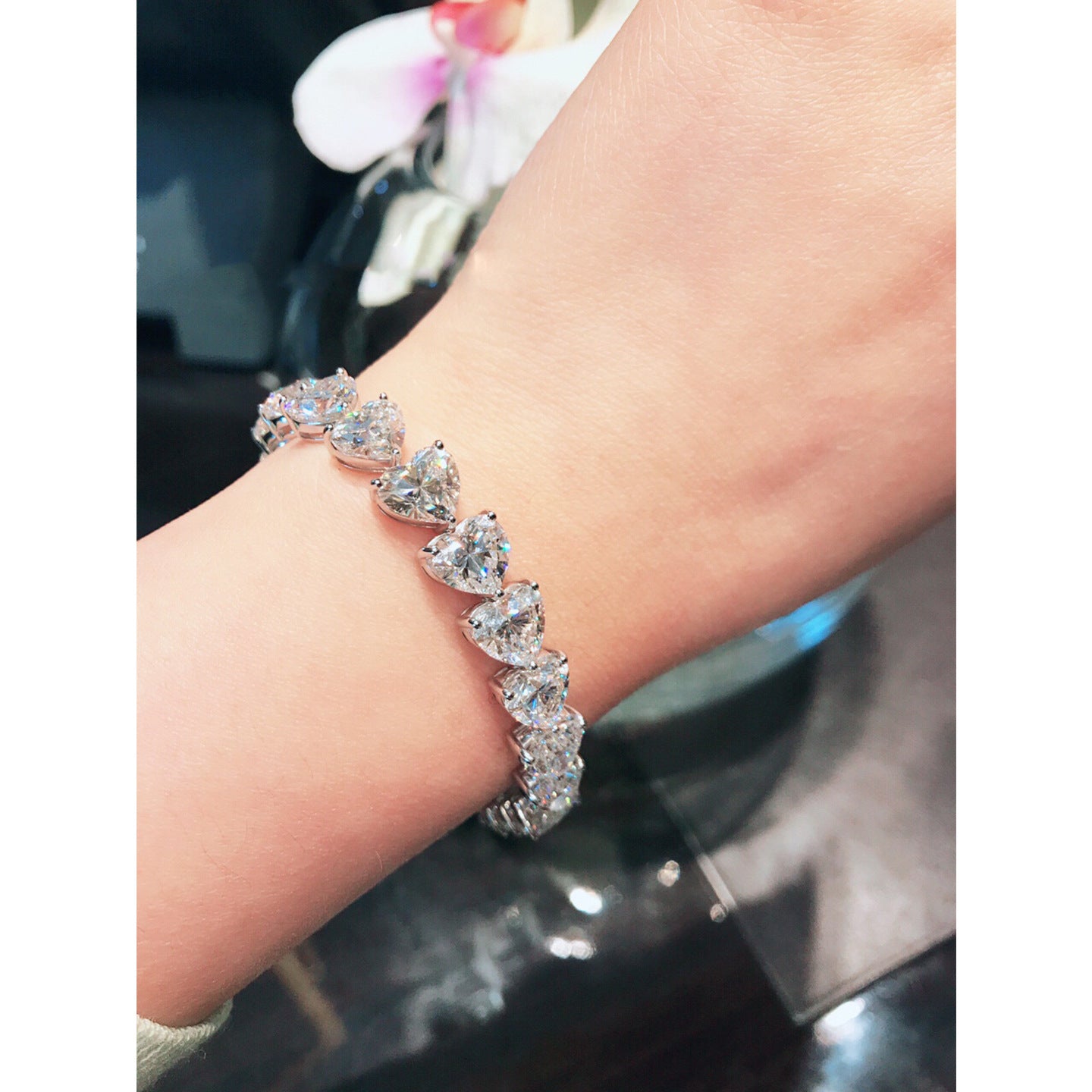S925 Sterling Silver Bracelet Full Diamond Heart-shaped Bracelet