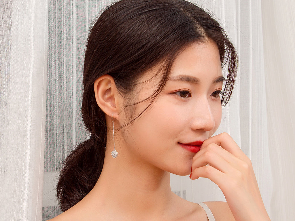 Diamond Christmas Snowflake Tassel Earrings