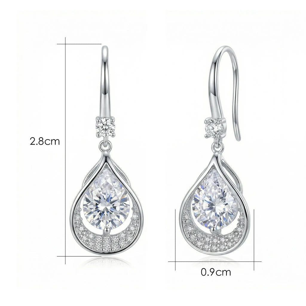 925 Sterling Silver Elegant Pear-Shaped Teardrop Halo Dangle Earrings in Sterling Silver Finish