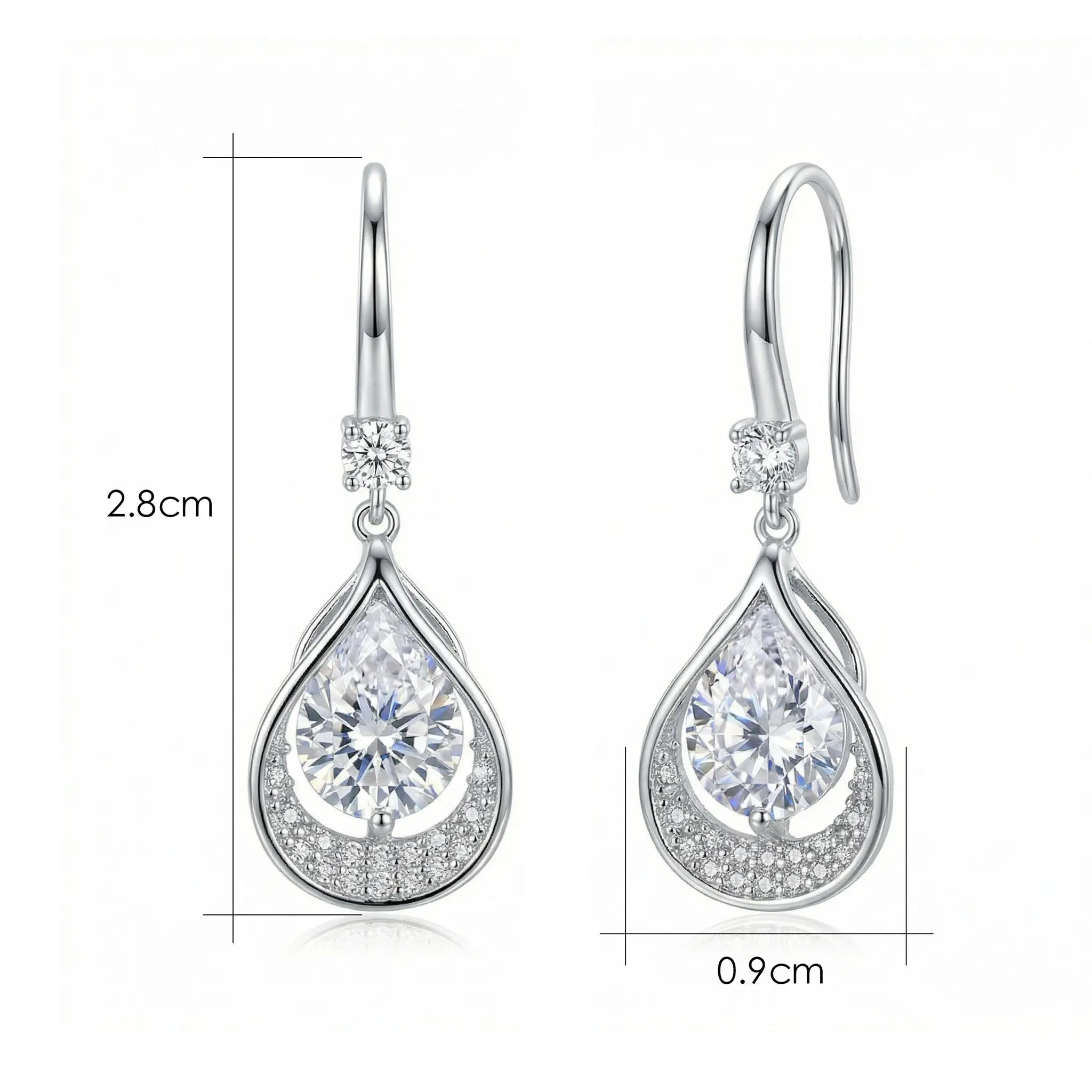 925 Sterling Silver Elegant Pear-Shaped Teardrop Halo Dangle Earrings in Sterling Silver Finish