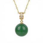 925 Sterling Silver Elegant Green Jade Sphere Pendant Necklace with Diamond Accents on a Shimmering Link Chain NP Collection