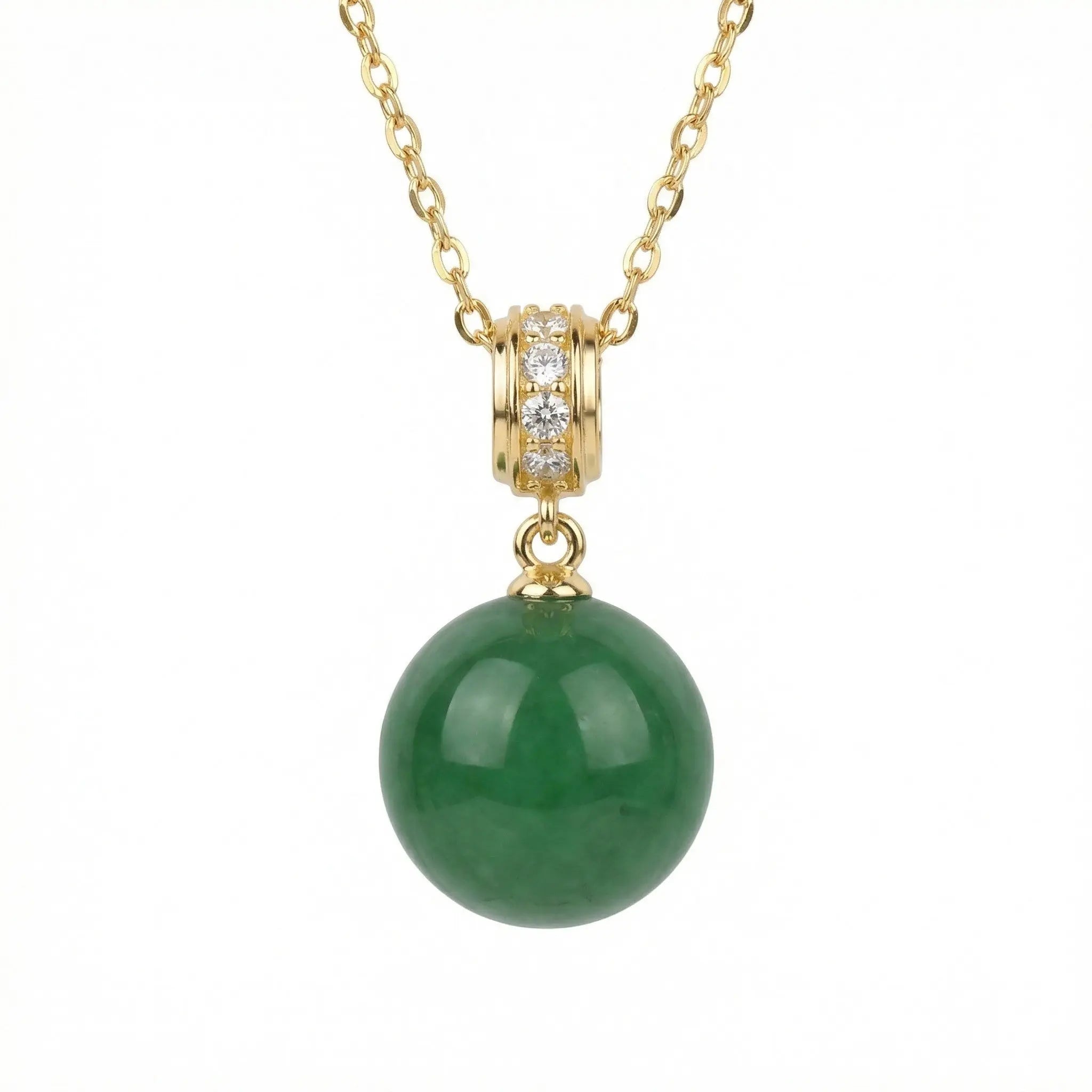 925 Sterling Silver Elegant Green Jade Sphere Pendant Necklace with Diamond Accents on a Shimmering Link Chain NP Collection