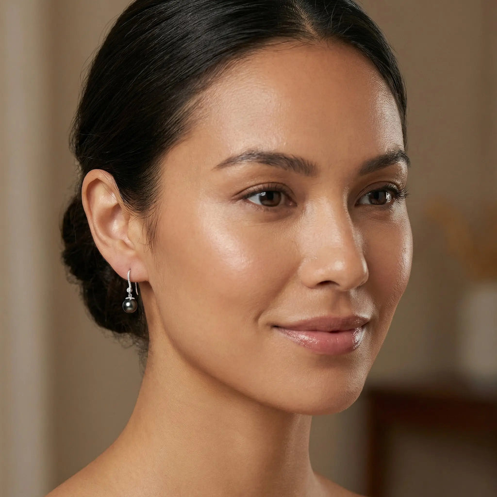 925 Sterling Silver Sophisticated Tahitian Black Pearl Drop Earrings with Shimmering Accents in Elegant Silver Tones