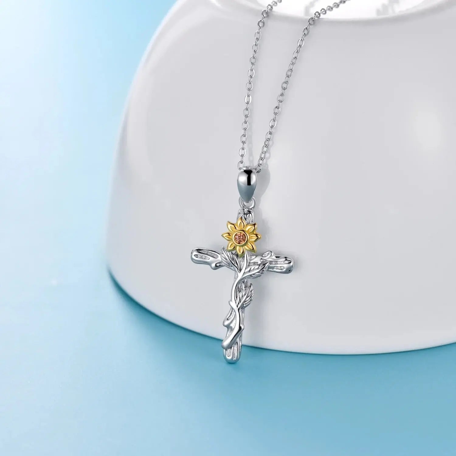 Cross Necklace 925 Sterling Silver Sunflower Pendant Necklaces Birthday Gifts Jewelry for Women Mom Daughter Wife