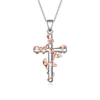 Sterling Silver Rose Flower Cross Pendant Necklace