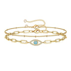 Dainty Gold Bracelets For Women, 14K Gold Filled Adjustable Layered Bracelet Cute Oval Chain  Bar Gold Bracelet