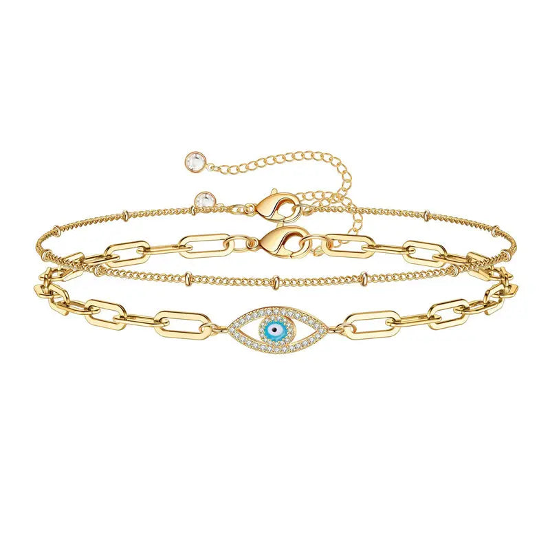 Dainty Gold Bracelets For Women, 14K Gold Filled Adjustable Layered Bracelet Cute Oval Chain  Bar Gold Bracelet