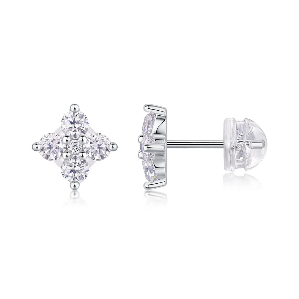 1Sweetheart French - Diamond Jewelry with Moissanite S925 Sterling Silver and Platinum-Plated Stud Earrings 