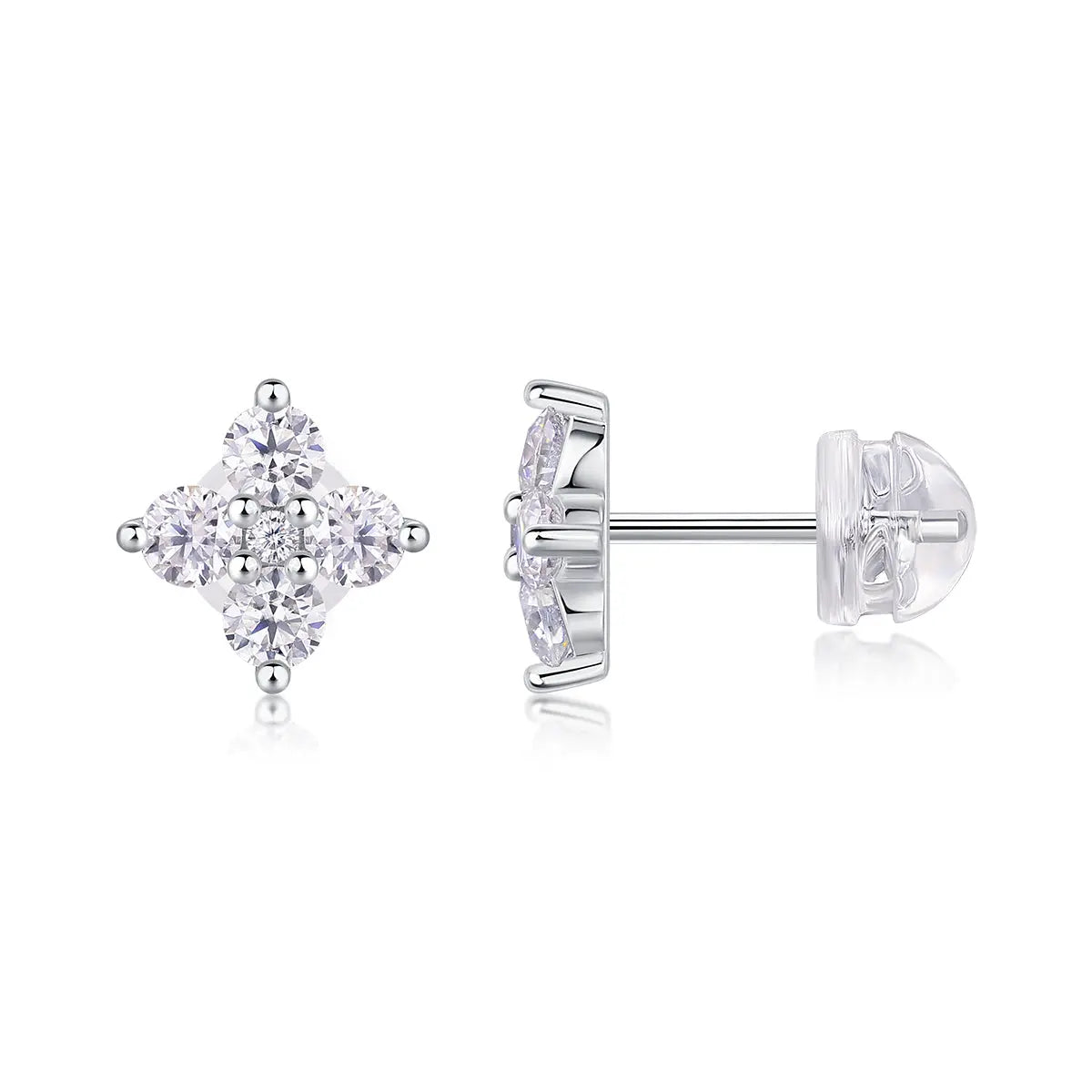 1Sweetheart French - Diamond Jewelry with Moissanite S925 Sterling Silver and Platinum-Plated Stud Earrings 