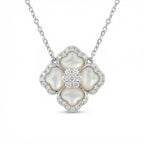 925 Sterling Silver Elegant Silver Mother-of-Pearl and Diamond Floral Pendant Necklace NP Collection