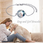Sterling Silver Girls Dog Adjustable Bracelet with Crystal