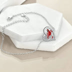 Red Cardinal Heart Shaped Zircon Sterling Silver Anklet – Romantic Jewelry Gift NP Collection