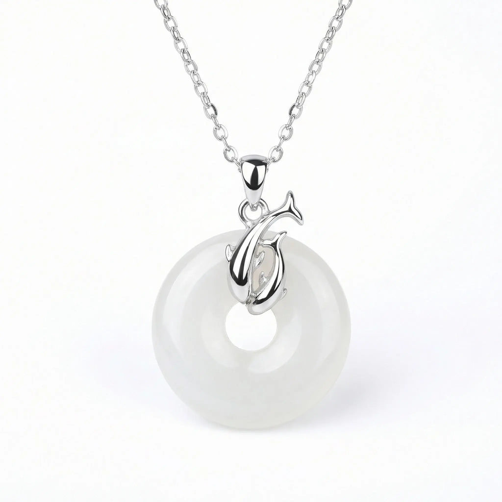 925 Sterling Silver Elegant Sterling Silver Dolphin and White Round Gemstone Pendant Necklace NP Collection