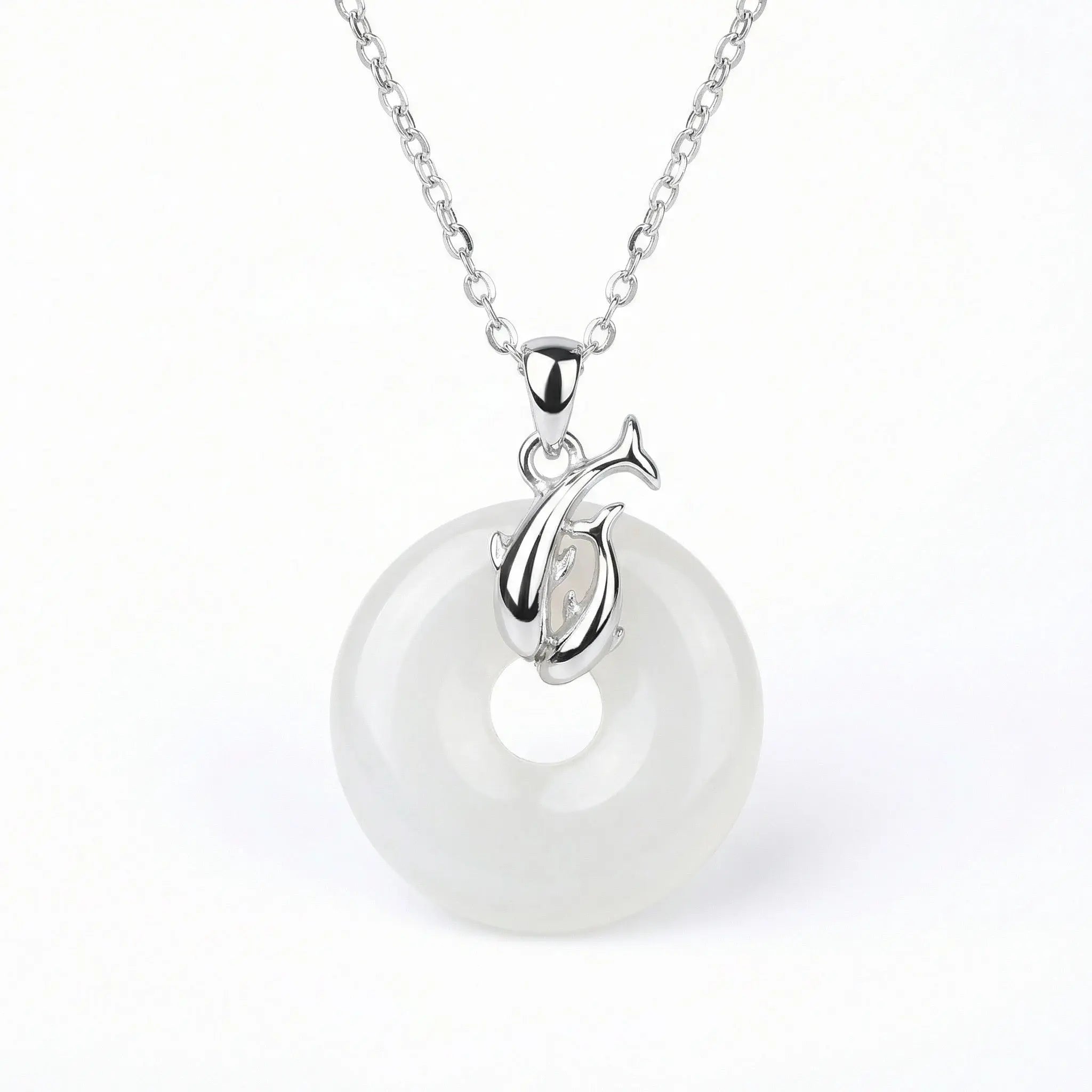 925 Sterling Silver Elegant Sterling Silver Dolphin and White Round Gemstone Pendant Necklace NP Collection