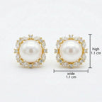925 Sterling Silver Elegant White Pearl Stud Earrings with Marquise and Round Zirconia Square Halo Settings NP Collection
