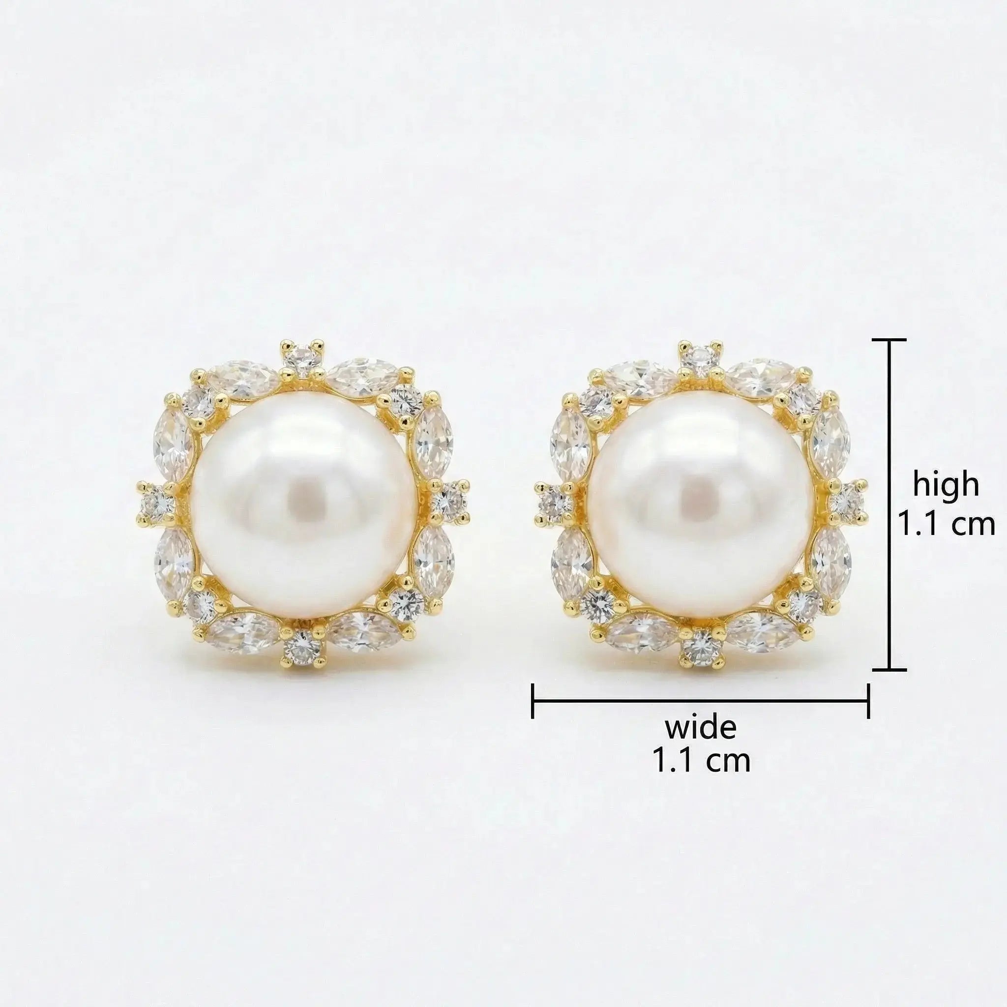 925 Sterling Silver Elegant White Pearl Stud Earrings with Marquise and Round Zirconia Square Halo Settings NP Collection