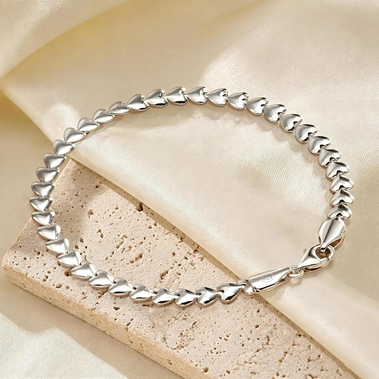 Sterling Silver Hypoallergenic Heart Bracelet Dainty 925 Silver Bracelet